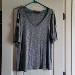 Grey blouse. Open shoulder. Worn a couple of times